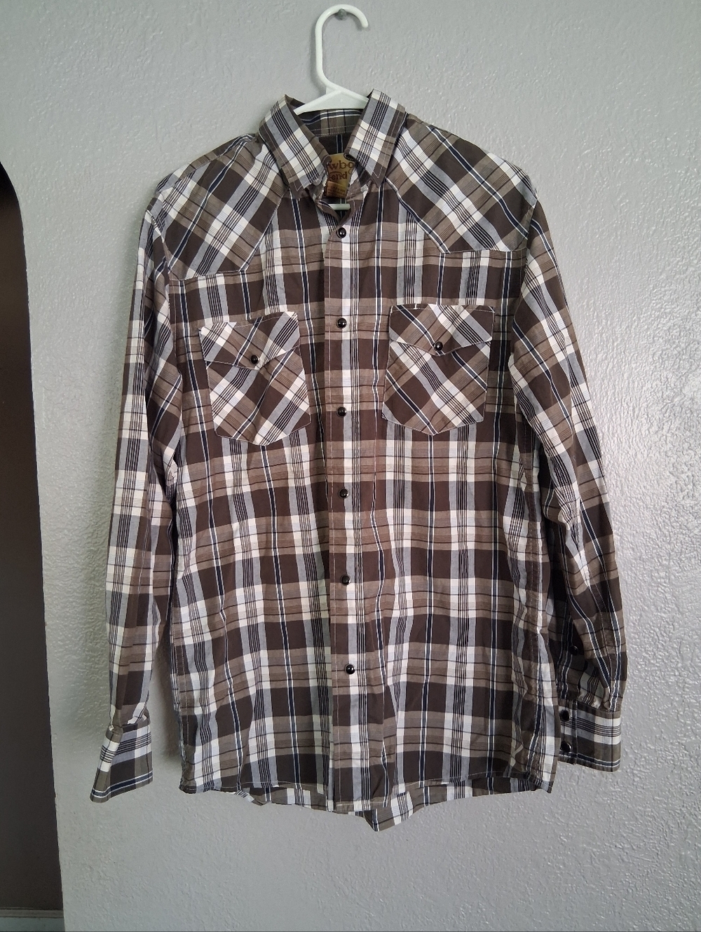 Cowboy Legend Vintage Western Rodeo Plaid Pearl Snap Button Down Shirt M